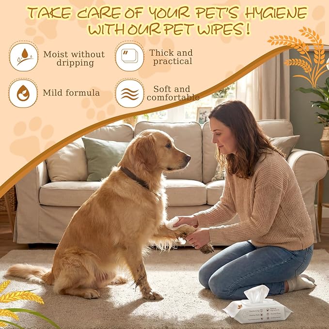 Treela 10 Packs of 800 Dog Wipes Pet Wipes Cat Grooming Supplies for Paws, Butt, Ear, Skin, Eye, Body Bath Cleaning Stain Odor Remover, Home or Travel Use (Wheat)