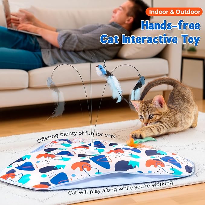 Interactive Cat Toys, Hide-and-Seek Automatic Cat Toy, Rechargeable Three-in-One Suitable for Kitten Toys to Interact and Play Automatically, with A Bird-Shaped Cat Toys for Indoor Cats