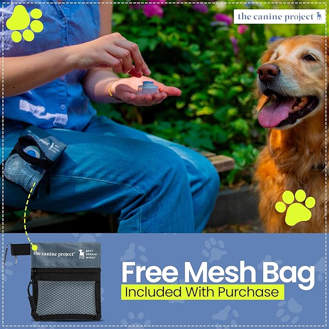 Best BARKIN' Wipes with Free Mesh Bag - Dog Wipes for Paws Ears and Butt - Micellar Aloe Scented Travel Friendly Puppy Wipes (100-Pack)