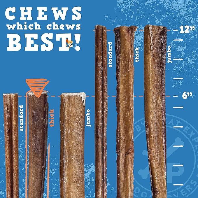 Jack&Pup 6 Inch Thick Bully Sticks for Dogs (5 Pack) Bully Stick Dog Chews, Single Ingredient 100% Beef Bully Sticks for Medium and Large Dogs