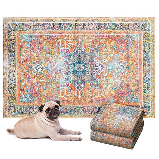 LOVEWAG Washable Dog Pee Pads, 36" x 48", Waterproof, Non-Slip, Super Absorbent, Reusable Machine-Washable, 2-Pack (Marmalade Sunshine)